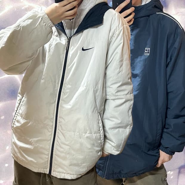 00s 나이키 리버시블 양면 후드 패딩 점퍼 화이트 네이비 100 L
