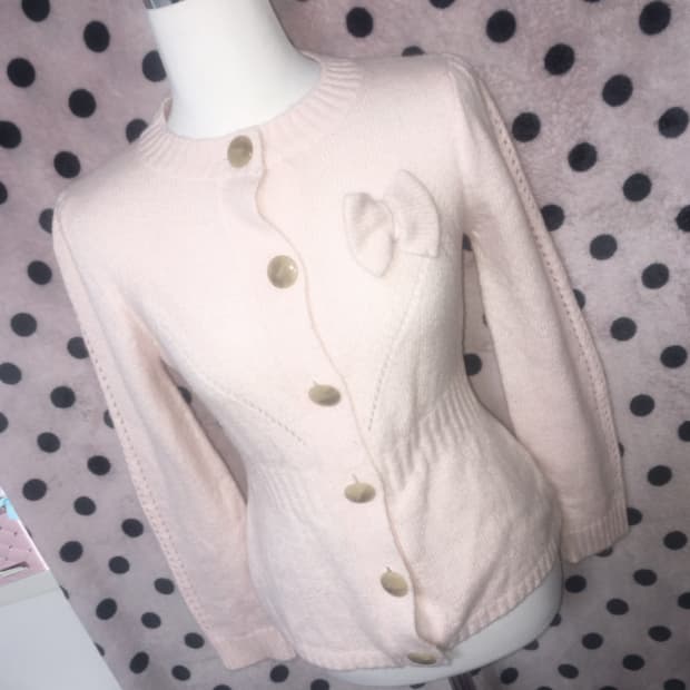 KanNa shop 리즈리사깔 히메갸루 딸기우유 리본 니트 가디건