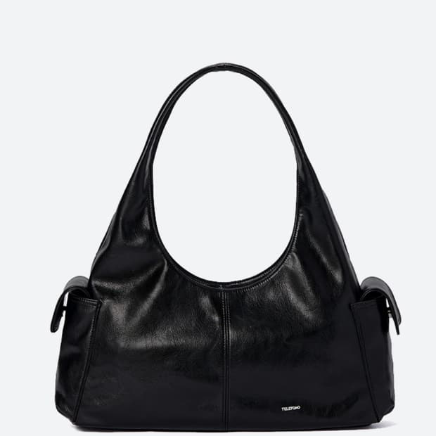 TELEFONO 블랙 레더 호보백