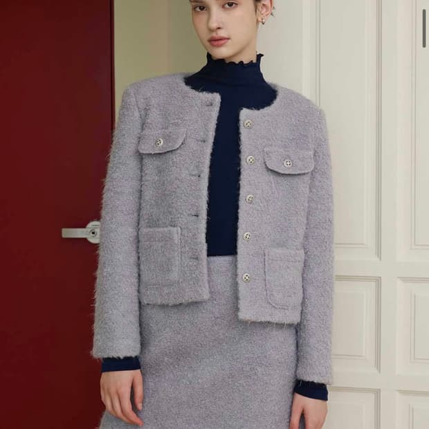 새상품) 바이바이섭 부클 울 자켓 애쉬퍼플