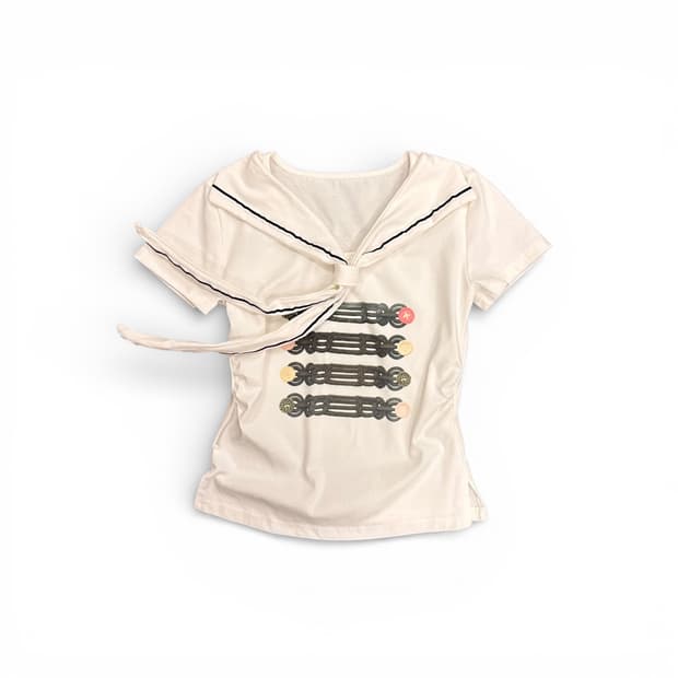 Sailor Collar Printing Top