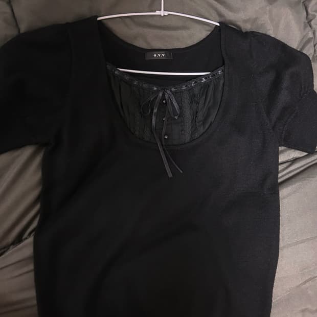 일본 빈티지 블랙 리본 반팔 티셔츠