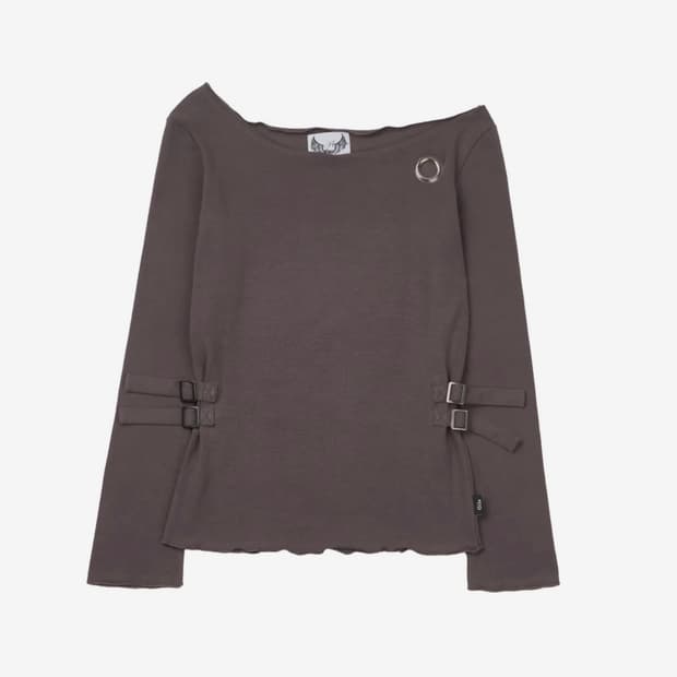 RAW EDGE OFF SHOULDER LONG SLEEVE_BROWN