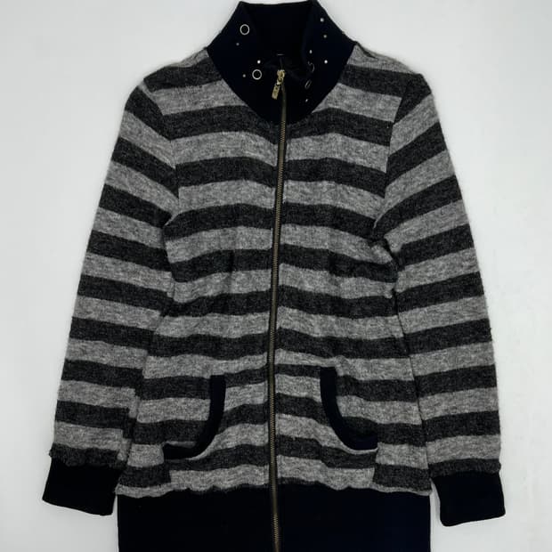 빈티지 스트라이프 롱 니트 집업