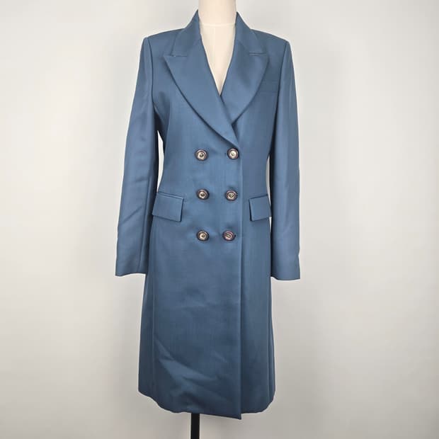 미샤 모헤어 블랜딩더블 버튼 롱 코트 블루 55