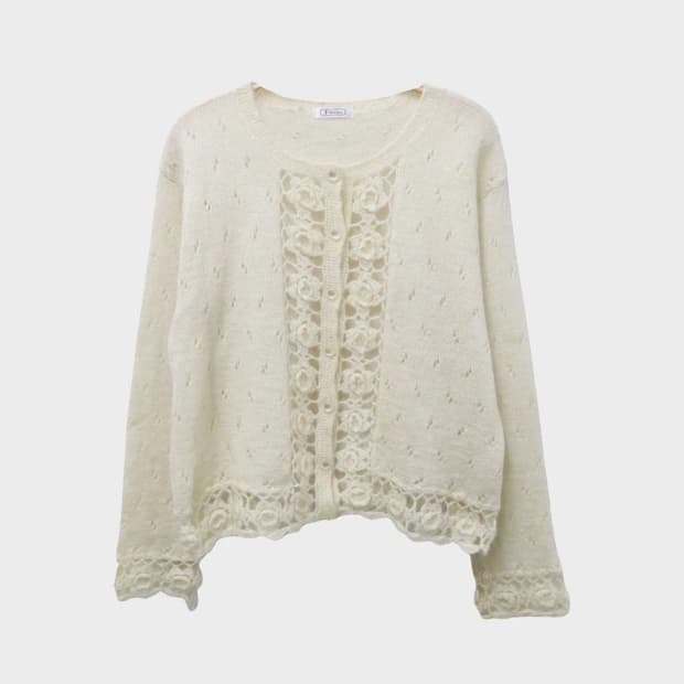 PIERCE 플라워 펀칭 울 혼방 가디건 62037