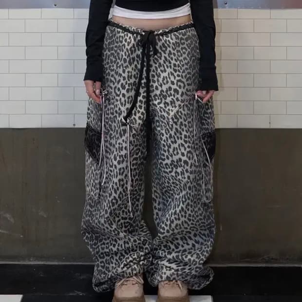 체리퀴리 레오파드 팬츠 블랙