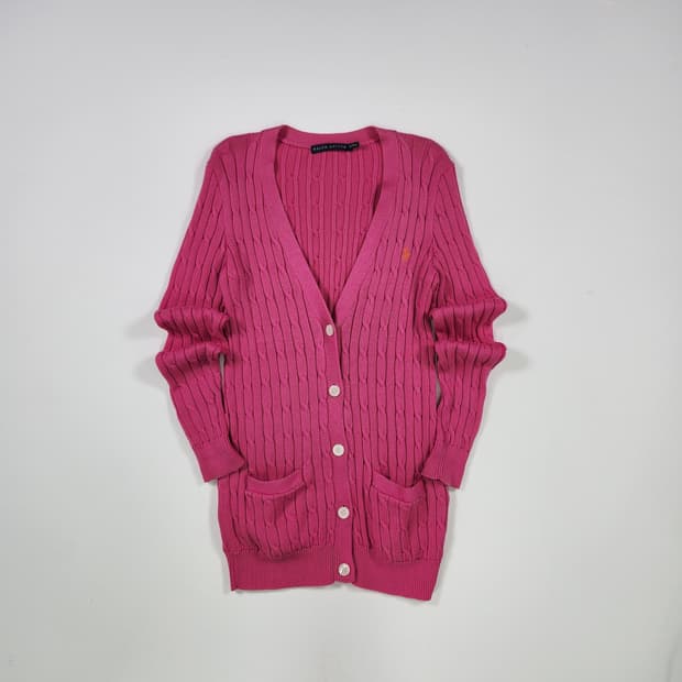 랄프로렌 핑크 케이블 니트 가디건