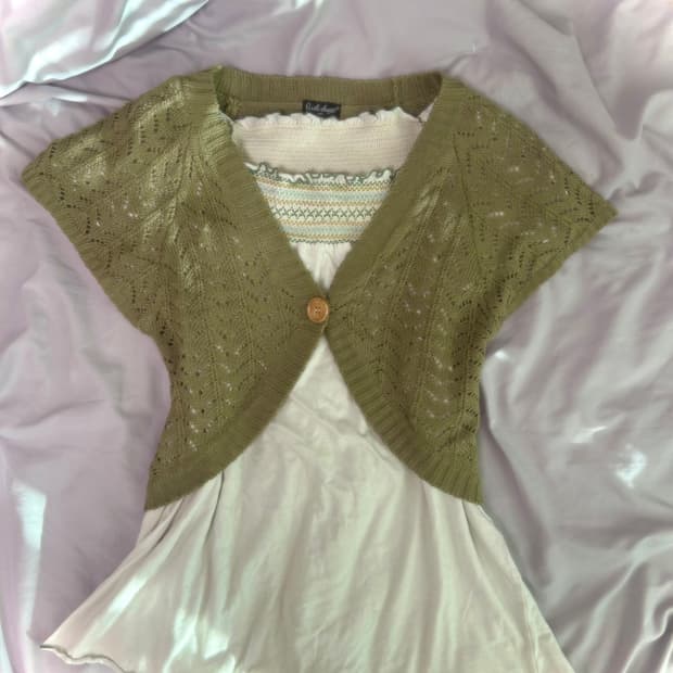 빈티지 모리걸 완두콩 상의 세트 크로셰볼레로 블라우스 너드 그런지페어리