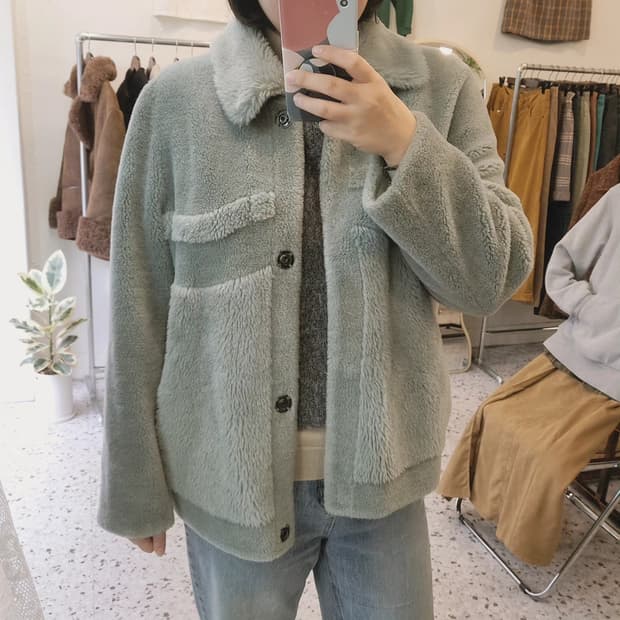 민트그레이 양모100 무스탕