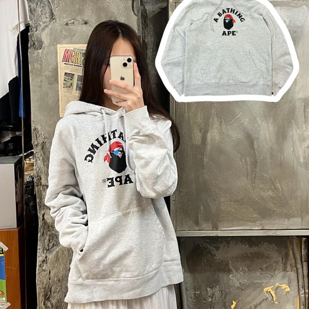 베이프 해적샵 컬리지 후드티 그레이 L #csz860