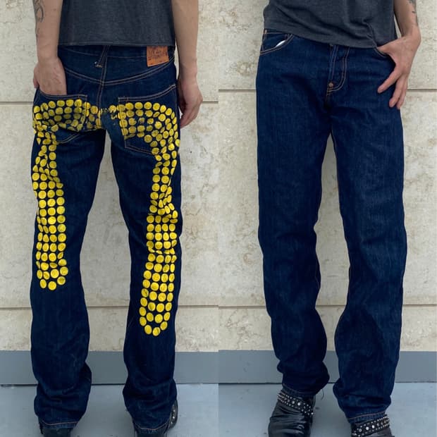 [EVISU]Y2K Yellow Big Daicock Denim Pant