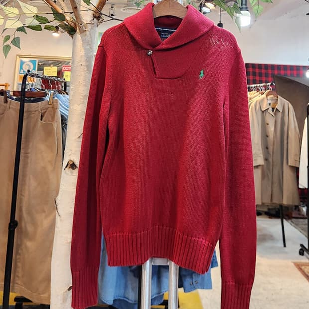 ralph lauren  랄프 로렌 스포츠 코튼 숄 카라 원버튼 니트 