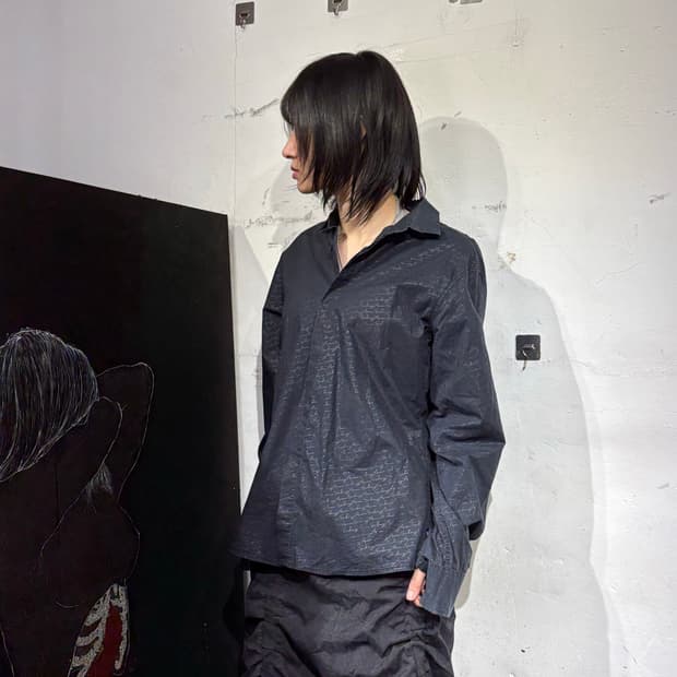 아르마니 익스체인지 패턴 셔츠 고딕 블랙 오버핏 셔츠 M