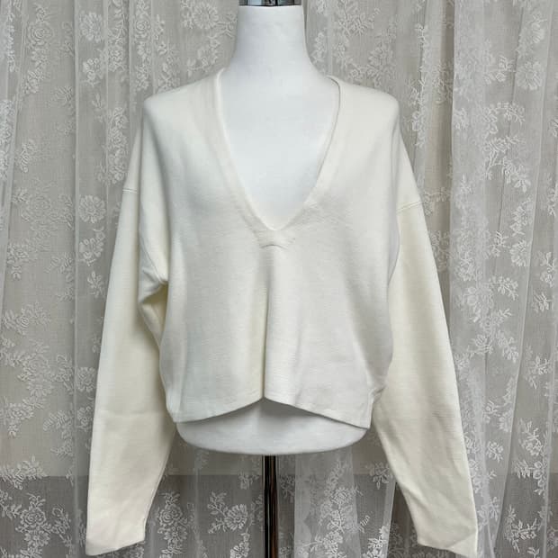 M) 유니클로 르메르 딥 브이넥 코튼 니트 아이보리