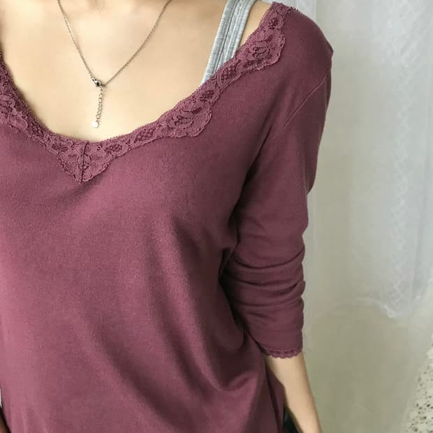 버건디 레이스 롱슬리브 