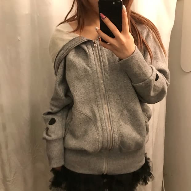 Vintage 라떼갸루 하구미 케이프 도트 기모 후드집업