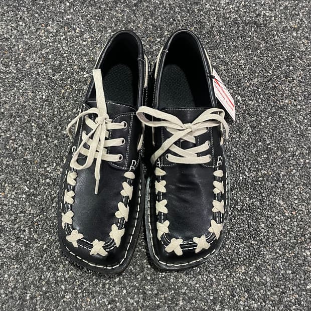 빈티지 캠퍼 에키 레이스업 블랙 레더 로퍼 B3686