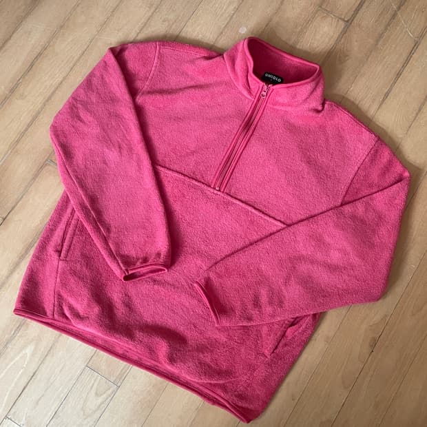 일본판 빈티지 유니클로 반집업 후리스 코랄색