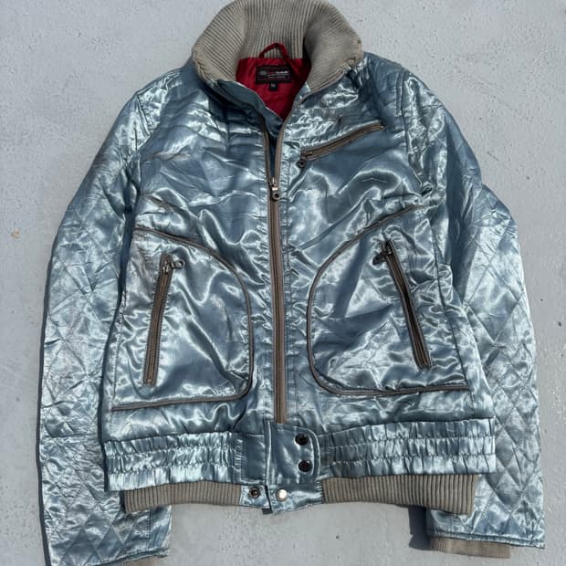 “Vintage” Y2K Mood Sky Blue Zipper Detai