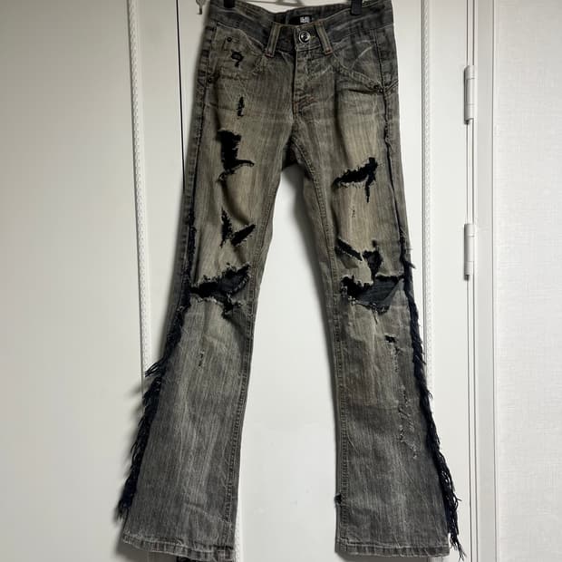 Glad news 펑크 데미지 로우라이즈 팬츠 그런지 y2k