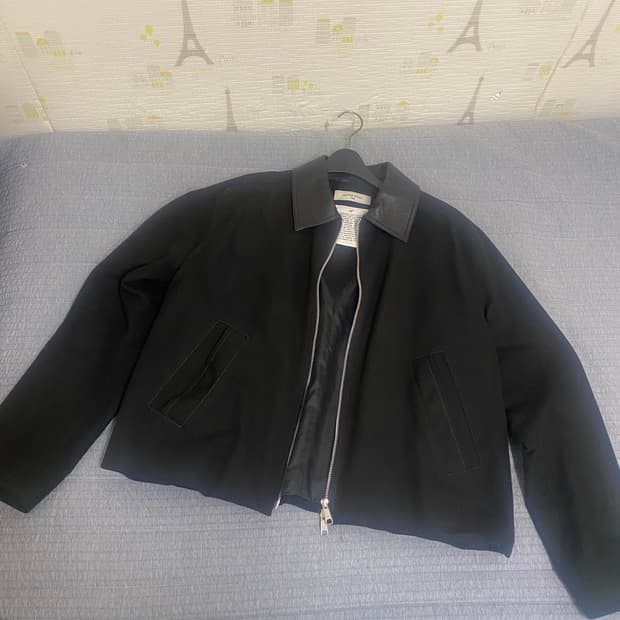 애프터프레이 레더 칼라 코튼 블루종 블랙 새상품