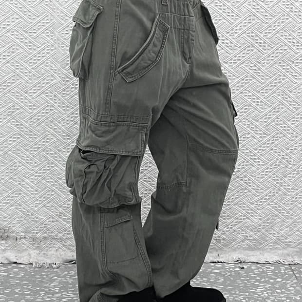 빈티지 스트릿 힙합 멀티포켓 올리브카키 카고팬츠 32인치 C09721