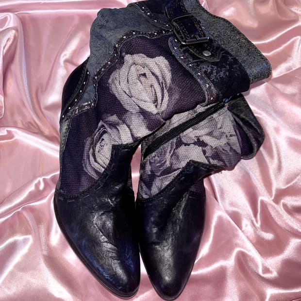 Vintage boots 빈티지 느와르 로즈 블랙 레더 부츠