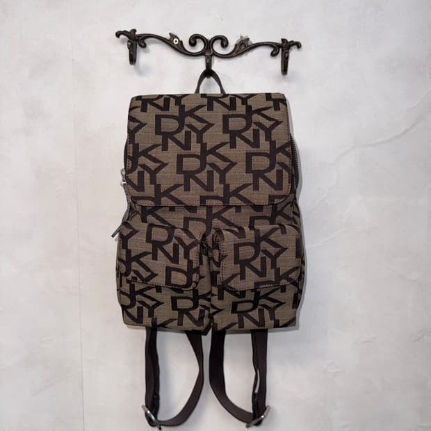 DKNY brown logo multi pocket backpack 