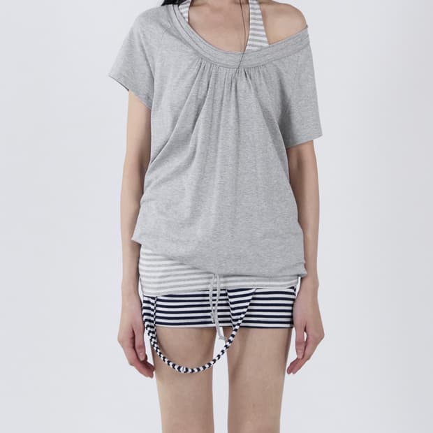 cerric round drawstring top 그레이