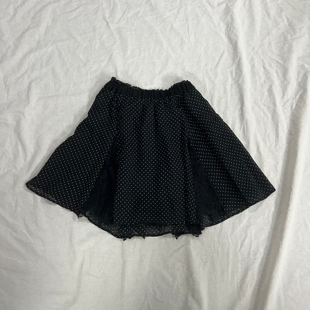 모리걸 도트 쉬폰 레이스 패치워크 플레어 스커트 블랙