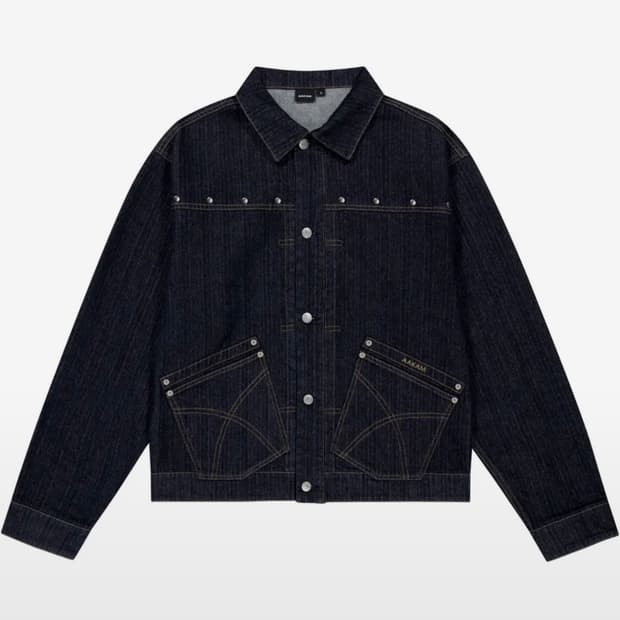 Oblique Pocket Denim Jacket (Dark Blue)