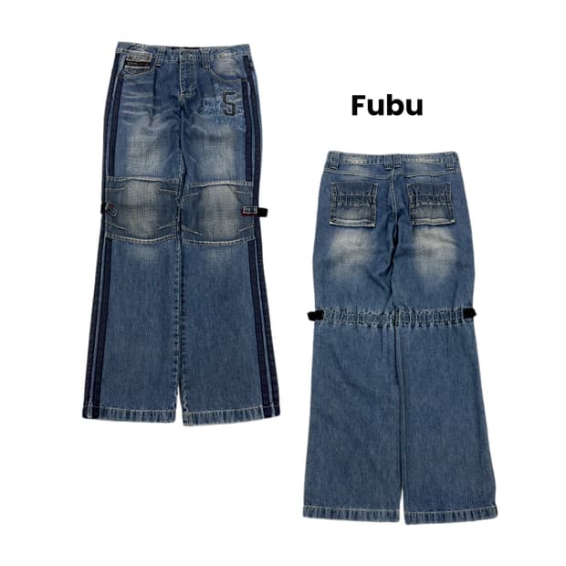 FUBU 후부 올드스쿨 더블니 부츠컷 데님팬츠