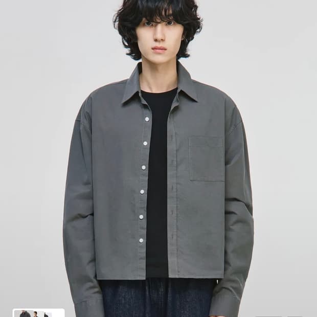 시그니처 크롭셔츠 차콜