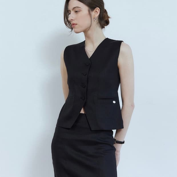 어다울 린넨 블랙 베스트 스커트 셋업 정장 면접룩 하객룩