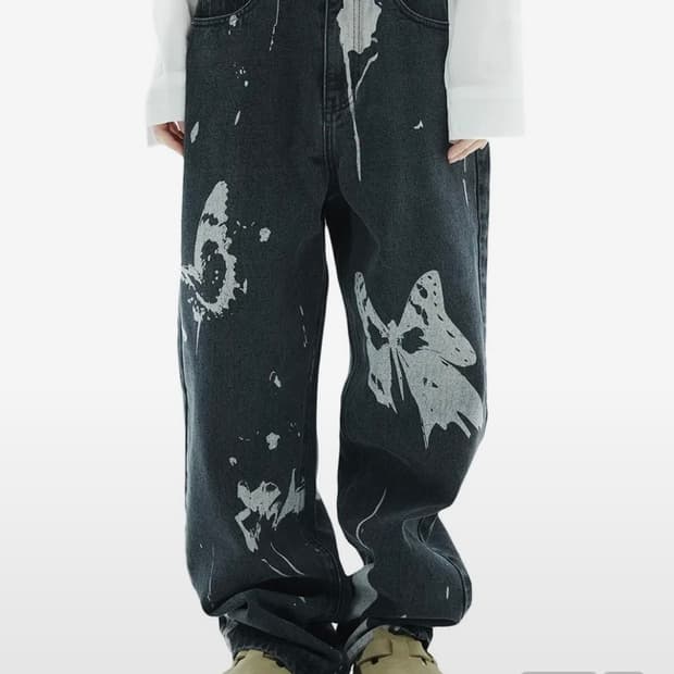 네스티팬시클럽 팬시클럽 블린더 프린트 데님 팬츠 블랙