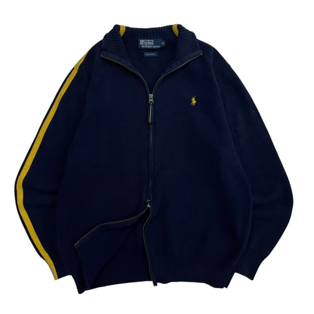 폴로 랄프로렌 옐로우포니 옐로우라인 네이비 투웨이 니트집업 XL