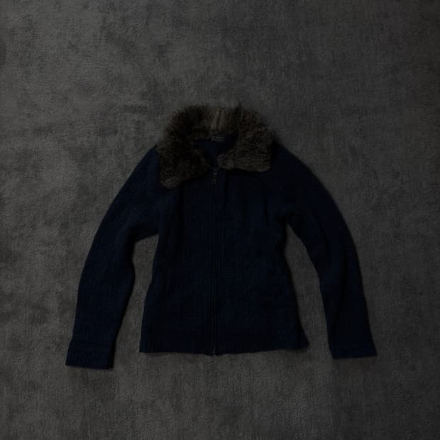 Vintage Y2K Fur knit zip up