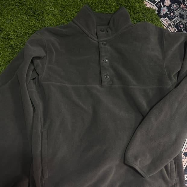 플리스 하프넥 버튼업 다크그린