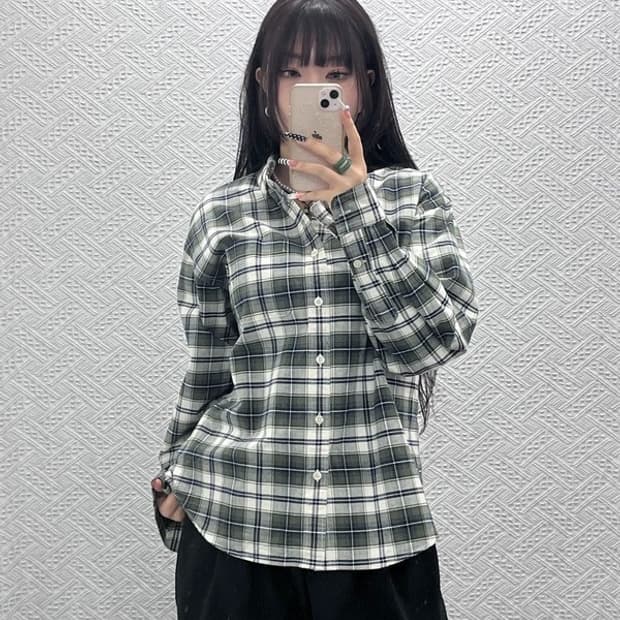 디스이즈네버댓 컨트리 레트로 빈티지 그린 체크 셔츠 S C10553