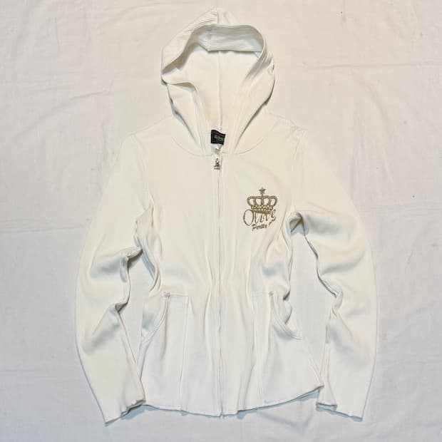 00s 본더치 딱붙핏 와플 크라운로고 후드집업 화이트