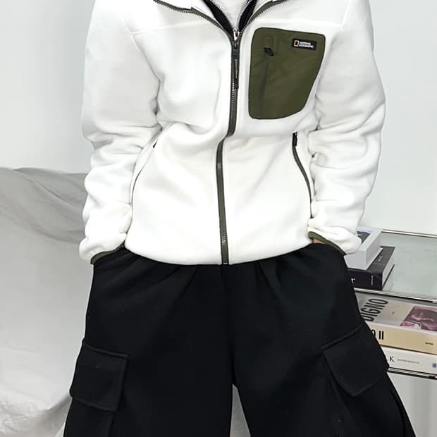 내셔널지오그래픽 화이트 우븐 플리스 자켓 M