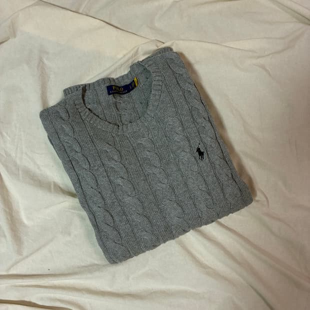 (정품QR) 폴로 꽈배기 니트 그레이