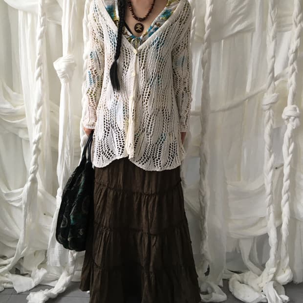 Punching pattern knit cardigan