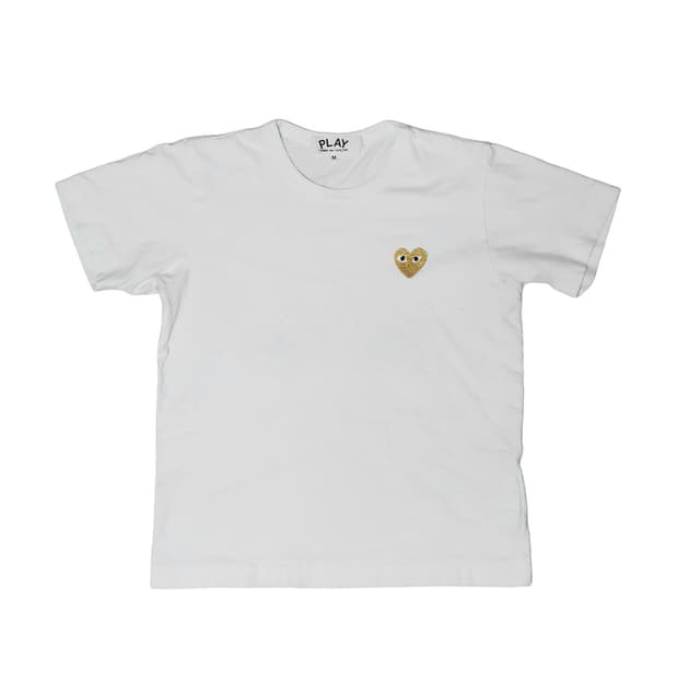 [정품]꼼데가르송 플레이 골드 하트 로고 반팔티 M