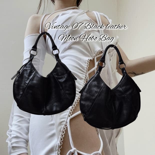 Vintage 07 Black leather Moon Hobo Bag