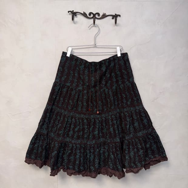 Blue brown bohemian floral corduroy sk