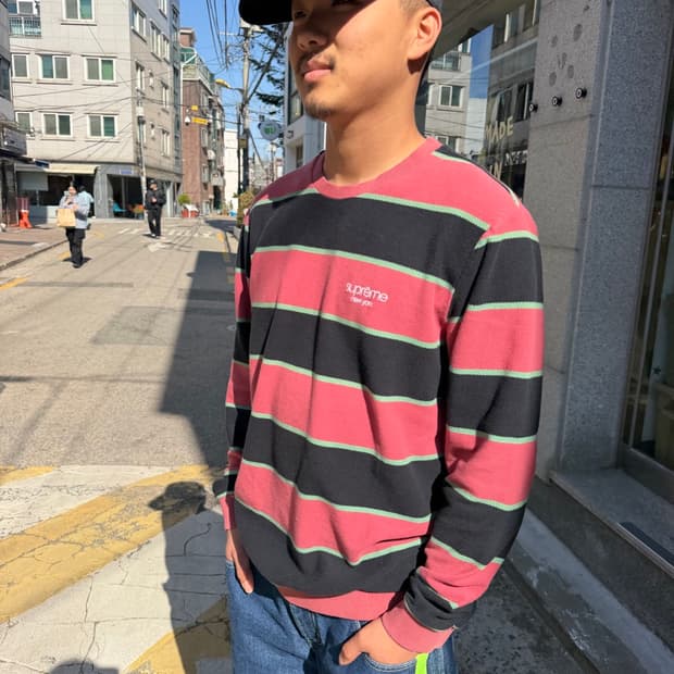 SUPREME stripe twill crewneck