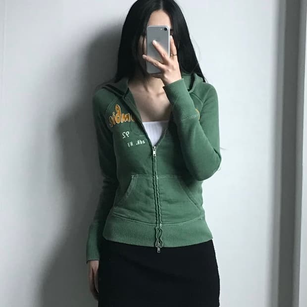 아베크롬비 y2k 와투케 그린 딱붙 후드집업