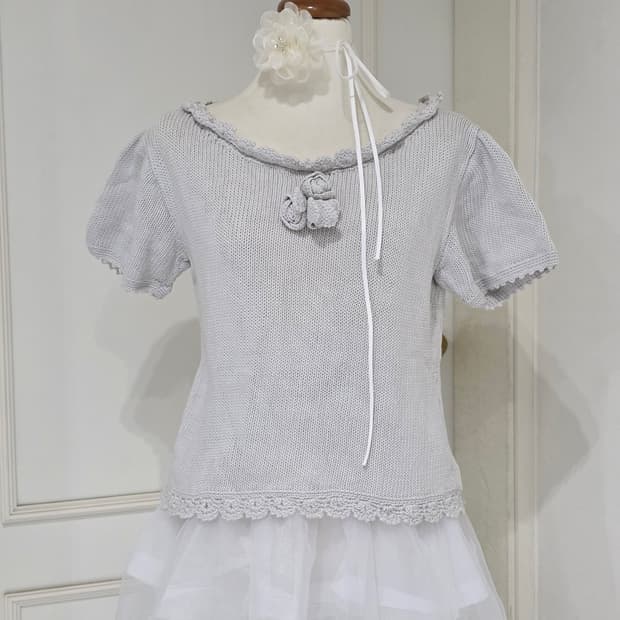 일본빈티지)하찌 로즈 모리걸st 히메라떼갸루 엔젤 반팔레이어드니트